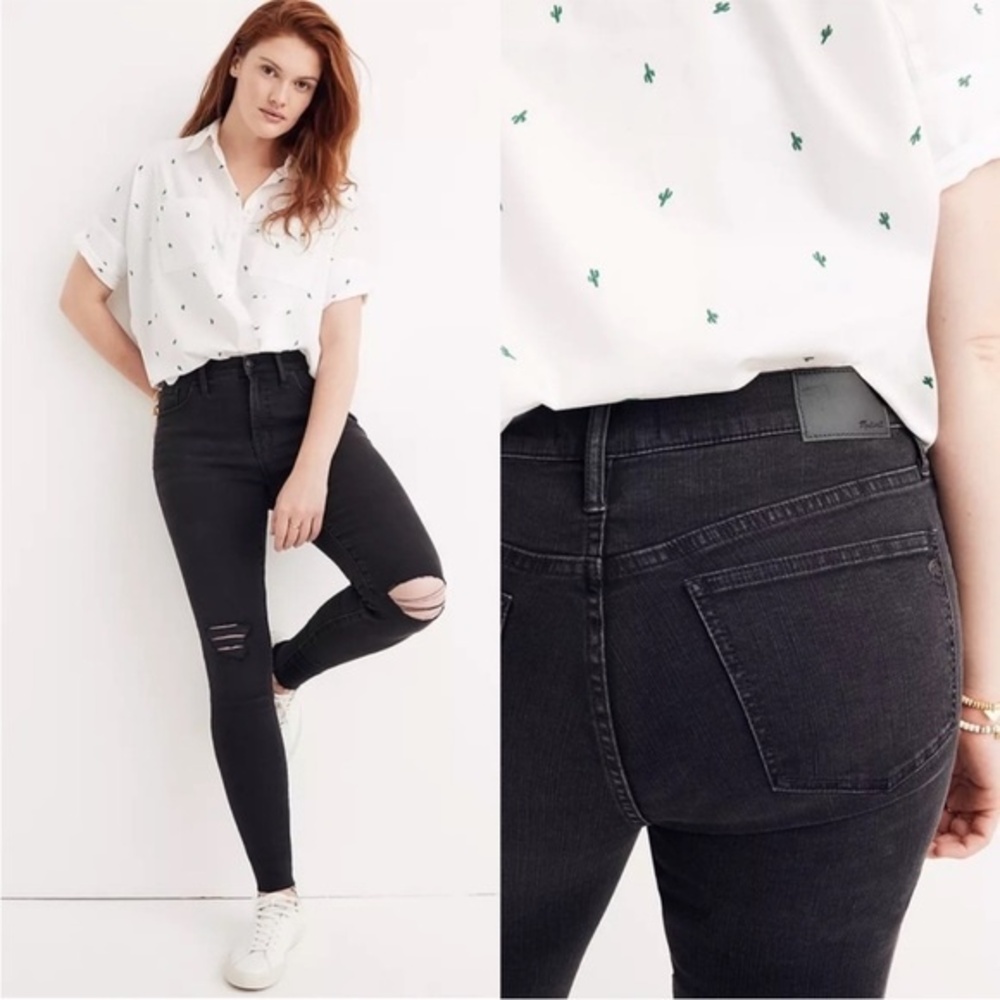 Madewell 9" Mid-Rise Distressed Black Skinny Jeans in Black Sea, Size 23S NWOT